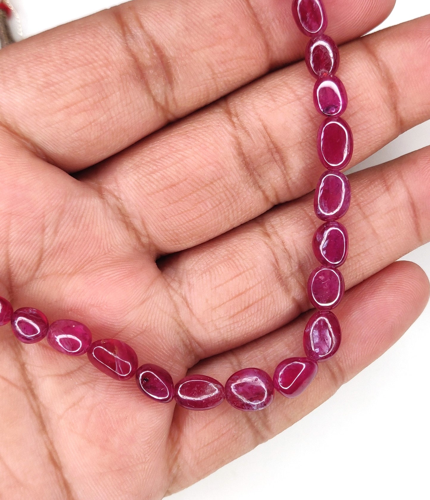 Fine Quality 81.45 Carat Manak Mala Ruby Necklace Heat-Treated Natural Ruby Oval Beads Trendy Style for Weddings