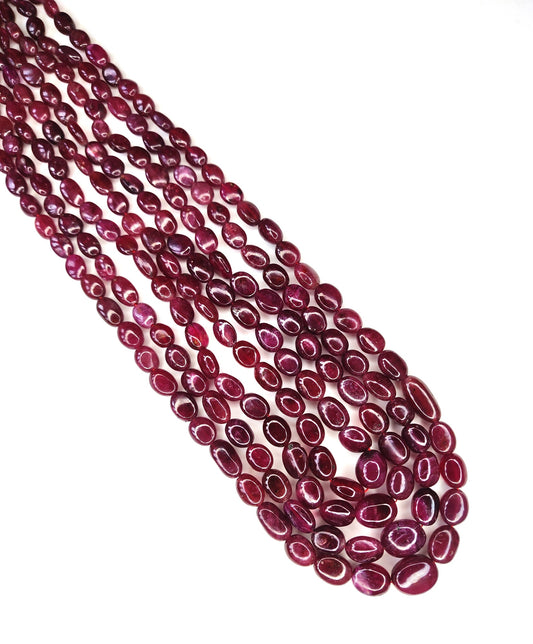 Natural Heat-Treated Ruby Stone Oval Beads 1034 Carat Blood Red Color Manak Mala Ruby Necklace for Weddings