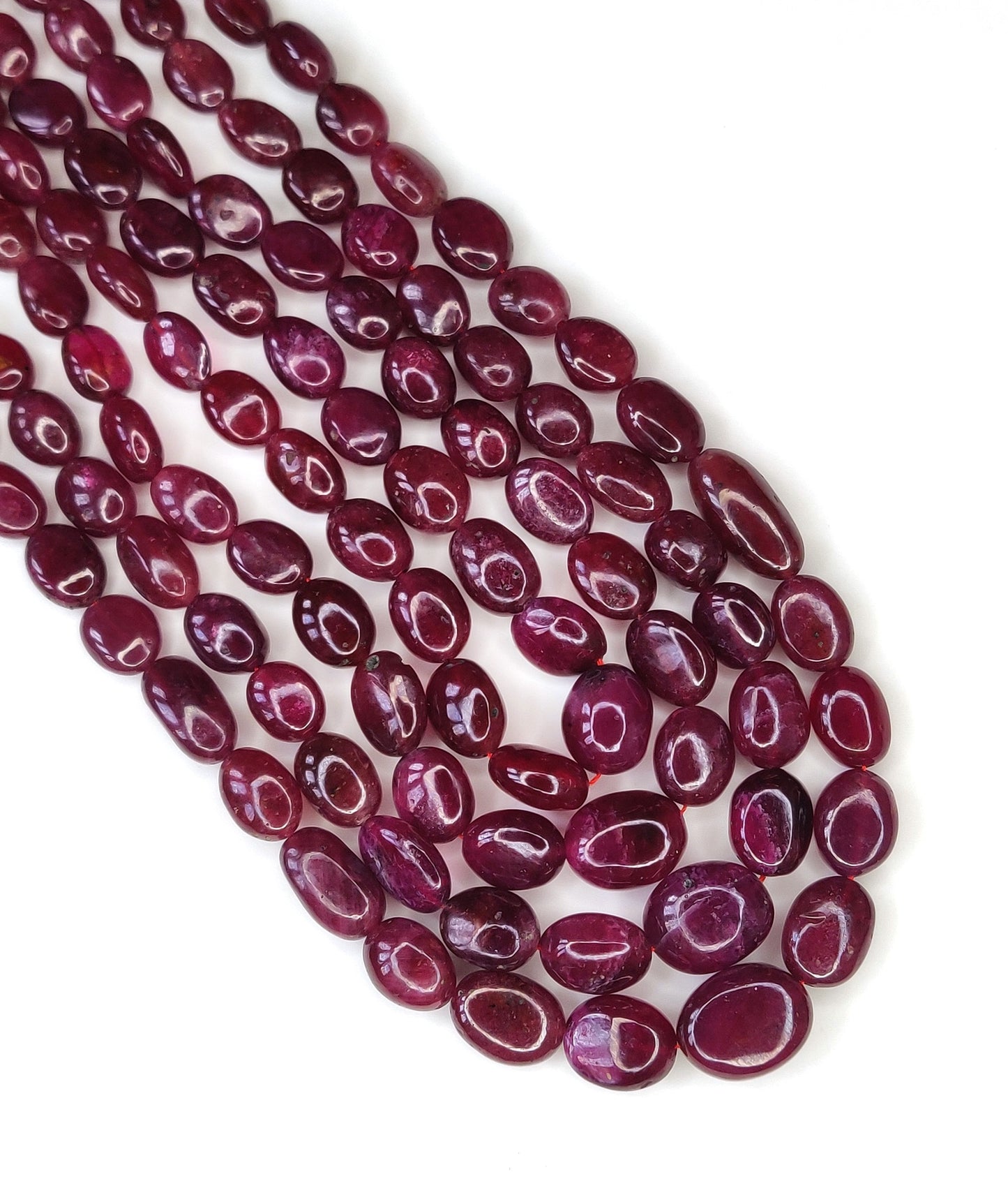 Natural Heat-Treated Ruby Stone Oval Beads 1034 Carat Blood Red Color Manak Mala Ruby Necklace for Weddings