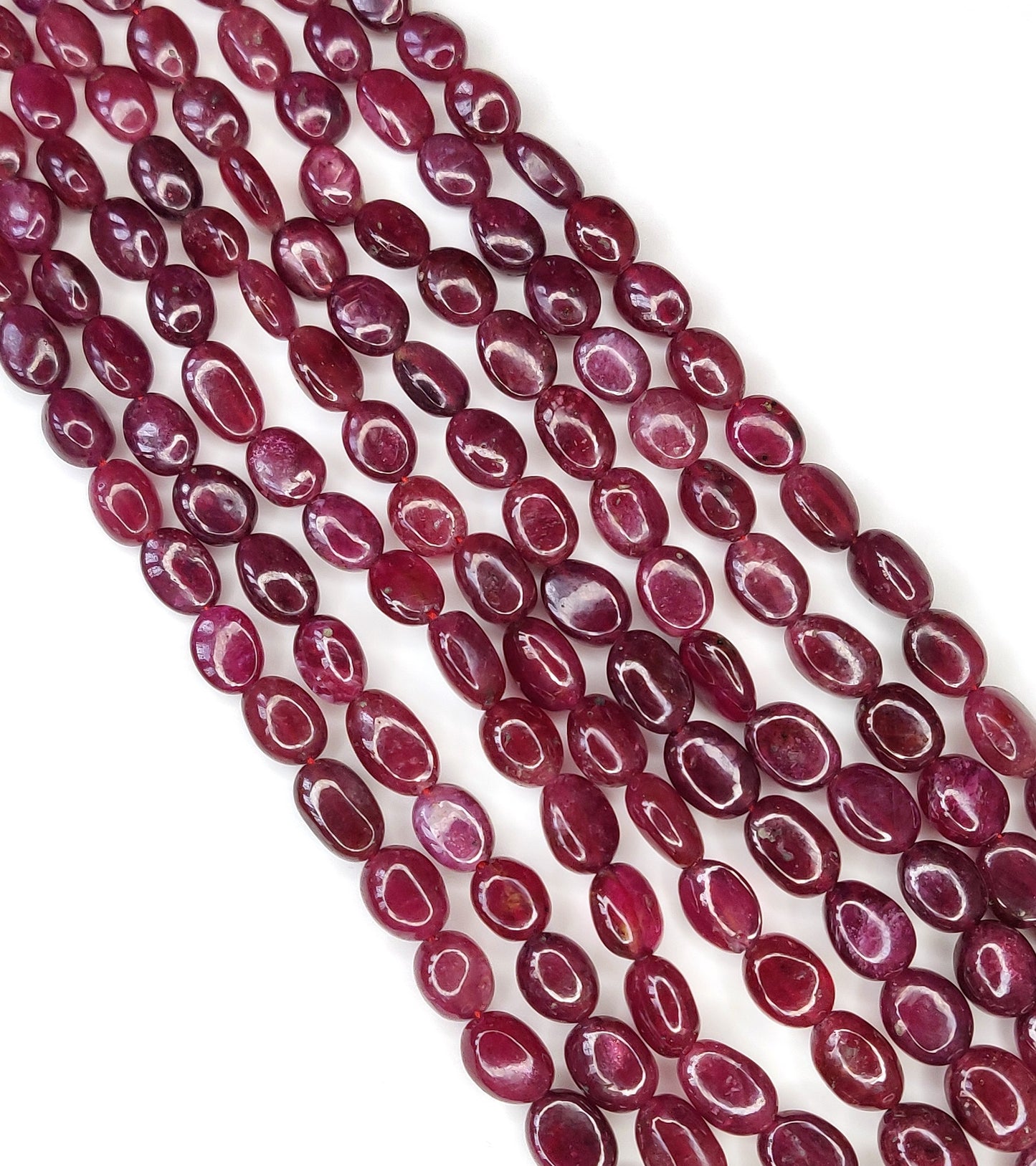 Natural Heat-Treated Ruby Stone Oval Beads 1034 Carat Blood Red Color Manak Mala Ruby Necklace for Weddings