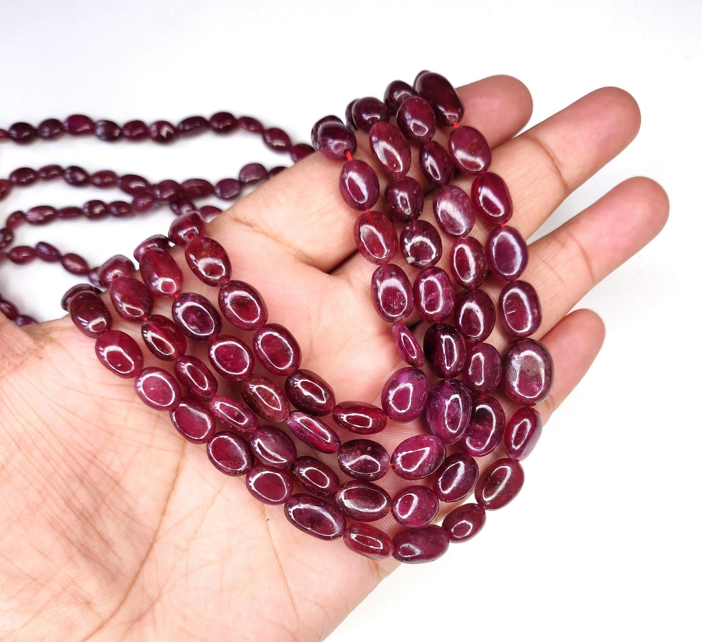 Natural Heat-Treated Ruby Stone Oval Beads 1034 Carat Blood Red Color Manak Mala Ruby Necklace for Weddings