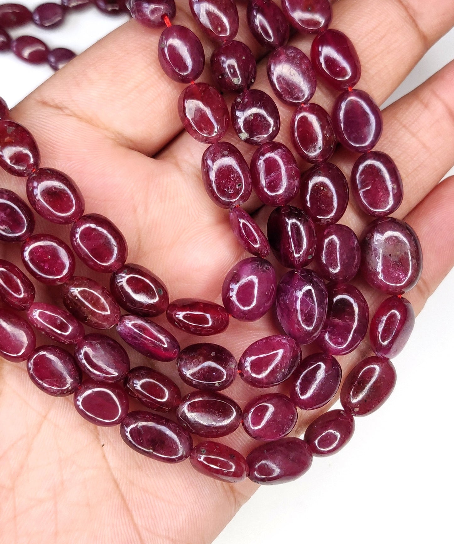 Natural Heat-Treated Ruby Stone Oval Beads 1034 Carat Blood Red Color Manak Mala Ruby Necklace for Weddings