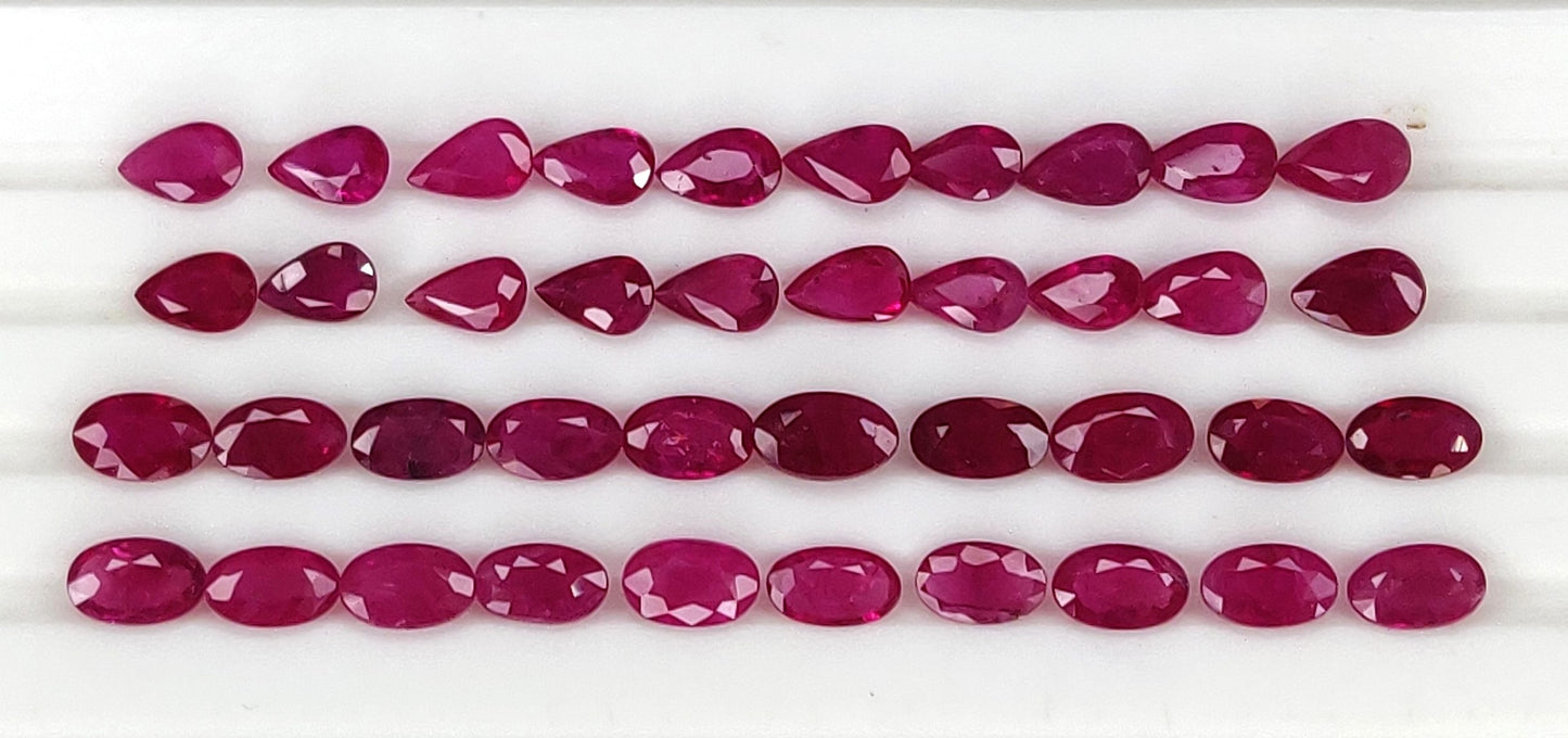 Fine Quality Natural Burma Ruby Heat Oval/Pear Cut 3x5 mm Loose Gemstones Pinkish Red July Birthstone for Jewellery Making