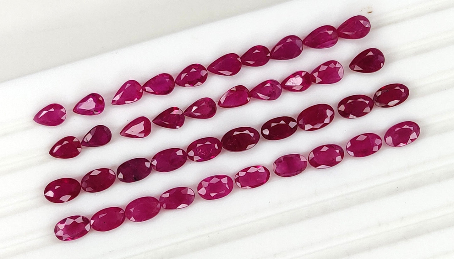 Fine Quality Natural Burma Ruby Heat Oval/Pear Cut 3x5 mm Loose Gemstones Pinkish Red July Birthstone for Jewellery Making