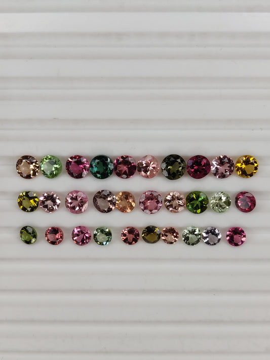 Best Quality 3-5mm Multicolor Tourmaline Faceted Gemstones Round Brilliant Cut for Bracelets