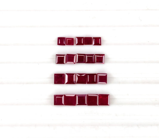 Natural African Ruby Square Shape 2-5mm Reddish Pink Color July Birthstones Loose Gemstone for Jewellery Making