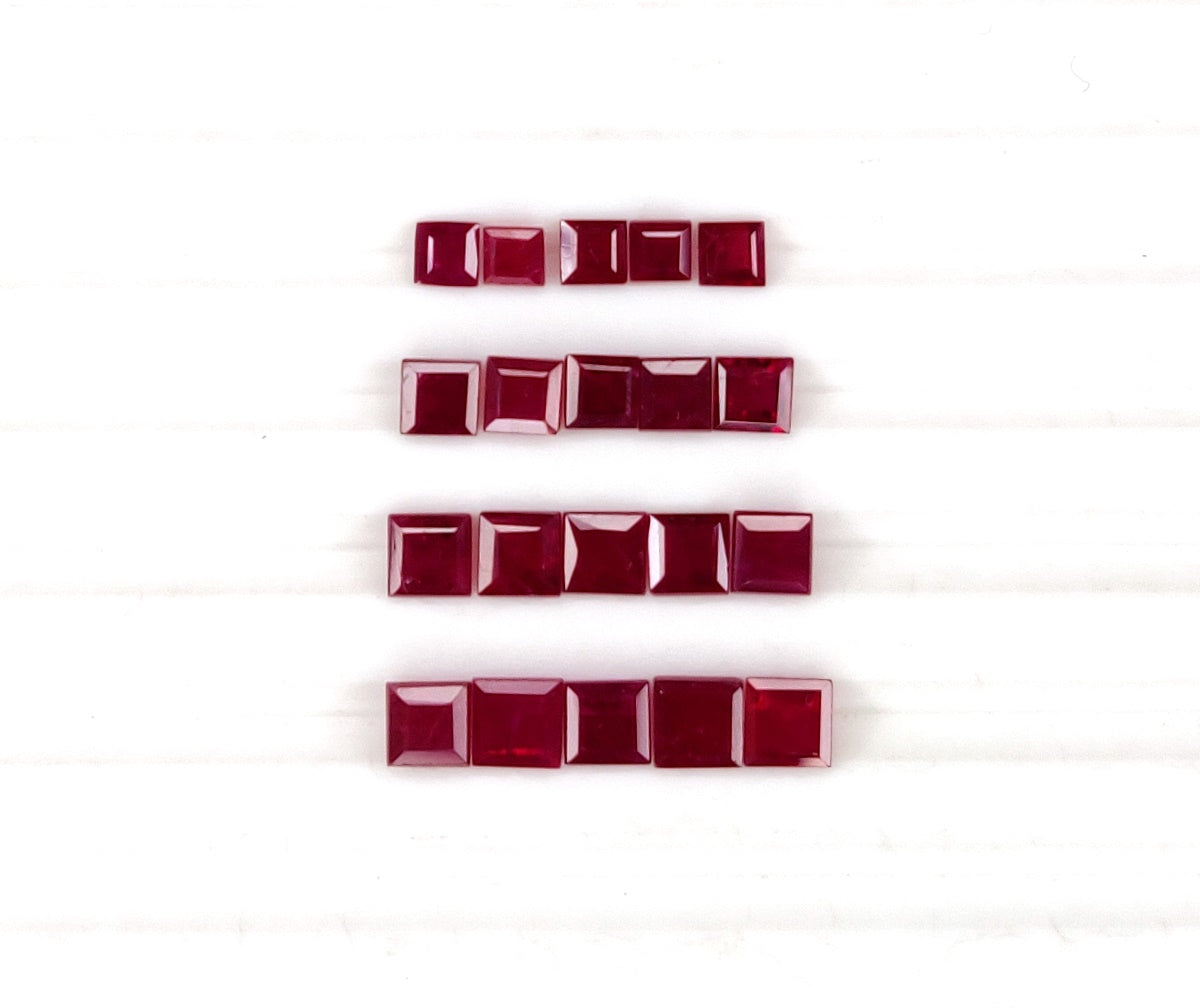 Natural African Ruby Square Shape 2-5mm Reddish Pink Color July Birthstones Loose Gemstone for Jewellery Making