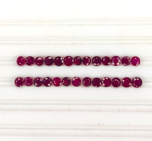 100% Natural Pinkish Red 2-3.5mm Round Shape Heated African Ruby Loose Gemstone for Earrings, Bracelet Making