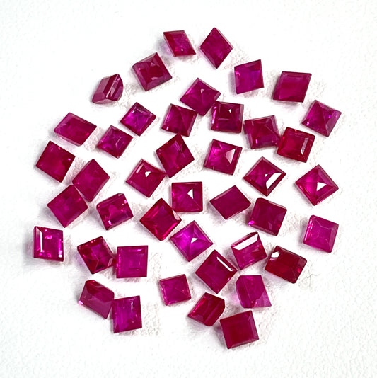High-Quality Natural Burma Ruby Reddish Pink Color 3.0-3.5mm Square Cut Heated Loose Gemstones for Making Jewellery