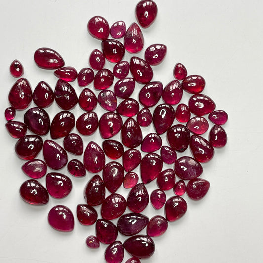 High Quality Natural Ruby Cabochon in Pear Shape Deep Red Sizes 5x7-9x11 mm Heat-Treated Loose Gemstone