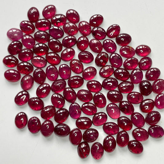 High Quality Natural Ruby Cabochon in Oval Shape Deep Red Sizes 7x9mm, 8x10mm Heat-Treated Loose Gemstone